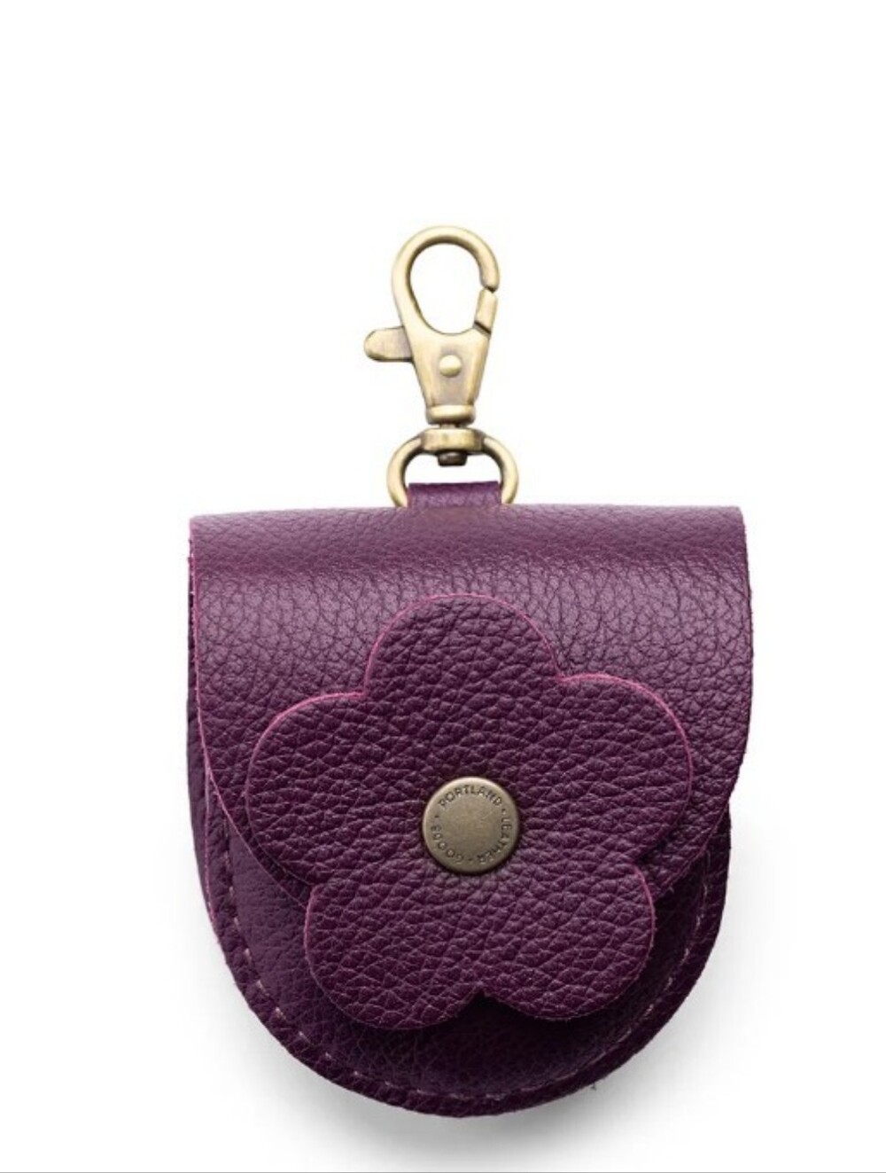 New Portland Leather Purple Flower Snap Detachable Leather Keychain Pouch 2.5 in